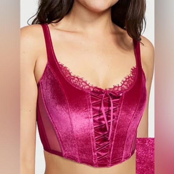 Victoria’s Secret Unlined Lace-Up Velvet Corset Top Size Medium New NWT - Picture 10 of 11